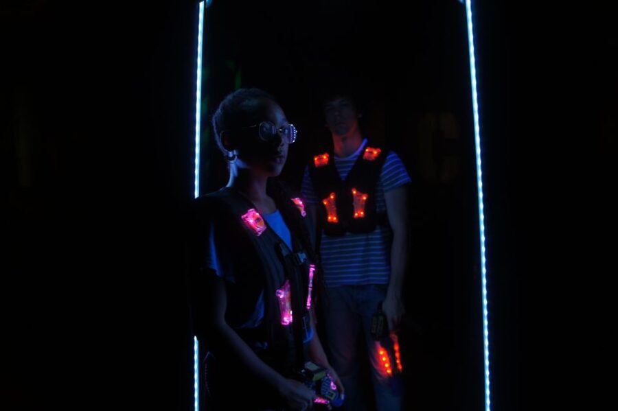 3 round zone Premium Lasertag - The vest, phaser, and arena layout